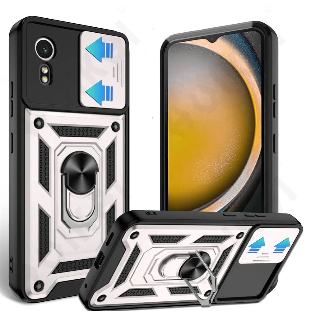 Case For Samsung XCover 7 Pro For Galaxy XCover 7 Camera Lens Cover Phone Ring Stand Armor rotate Cover