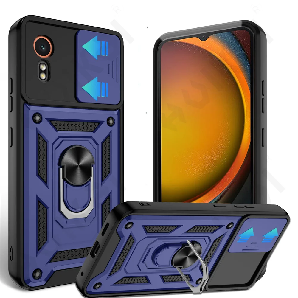 Case For Samsung XCover 7 Pro For Galaxy XCover 7 Camera Lens Cover Phone Ring Stand Armor rotate Cover