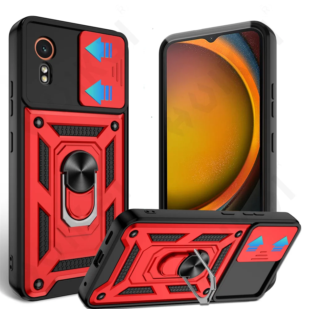 Case For Samsung XCover 7 Pro For Galaxy XCover 7 Camera Lens Cover Phone Ring Stand Armor rotate Cover