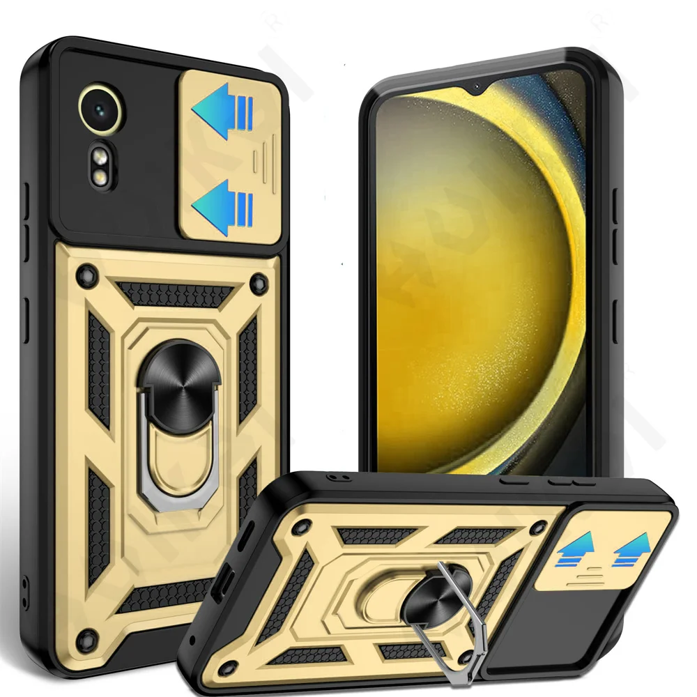 Case For Samsung XCover 7 Pro For Galaxy XCover 7 Camera Lens Cover Phone Ring Stand Armor rotate Cover