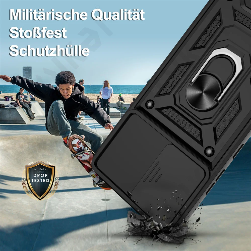 Case For Samsung XCover 7 Pro For Galaxy XCover 7 Camera Lens Cover Phone Ring Stand Armor rotate Cover