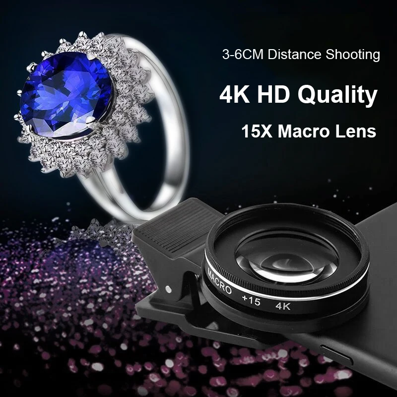 4K HD Phone Camera Lens Kit 15X 30X Macro Lens Clip On Cell Phone Camera Filter Lens For iPhone Samsung Android Smartphone New