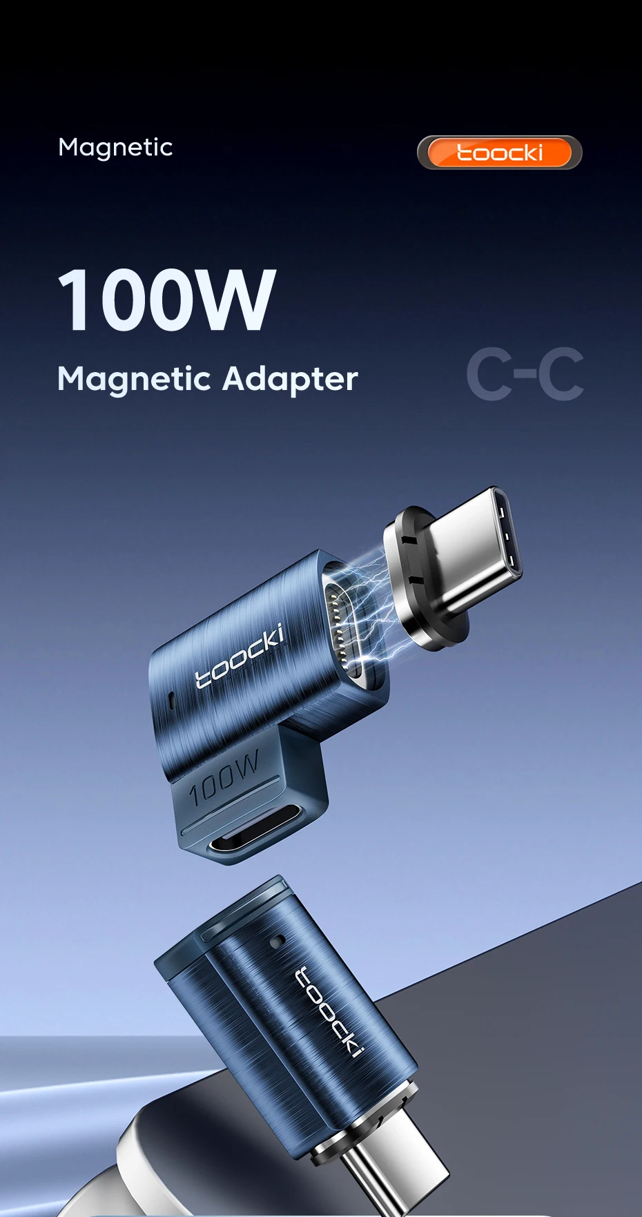Toocki 100W Magnetic USB C Adapter USB3.0 Type C for Samsung Huawei Oneplus 5Gbps Data LED OTG Converter for Macbook iPhone 15