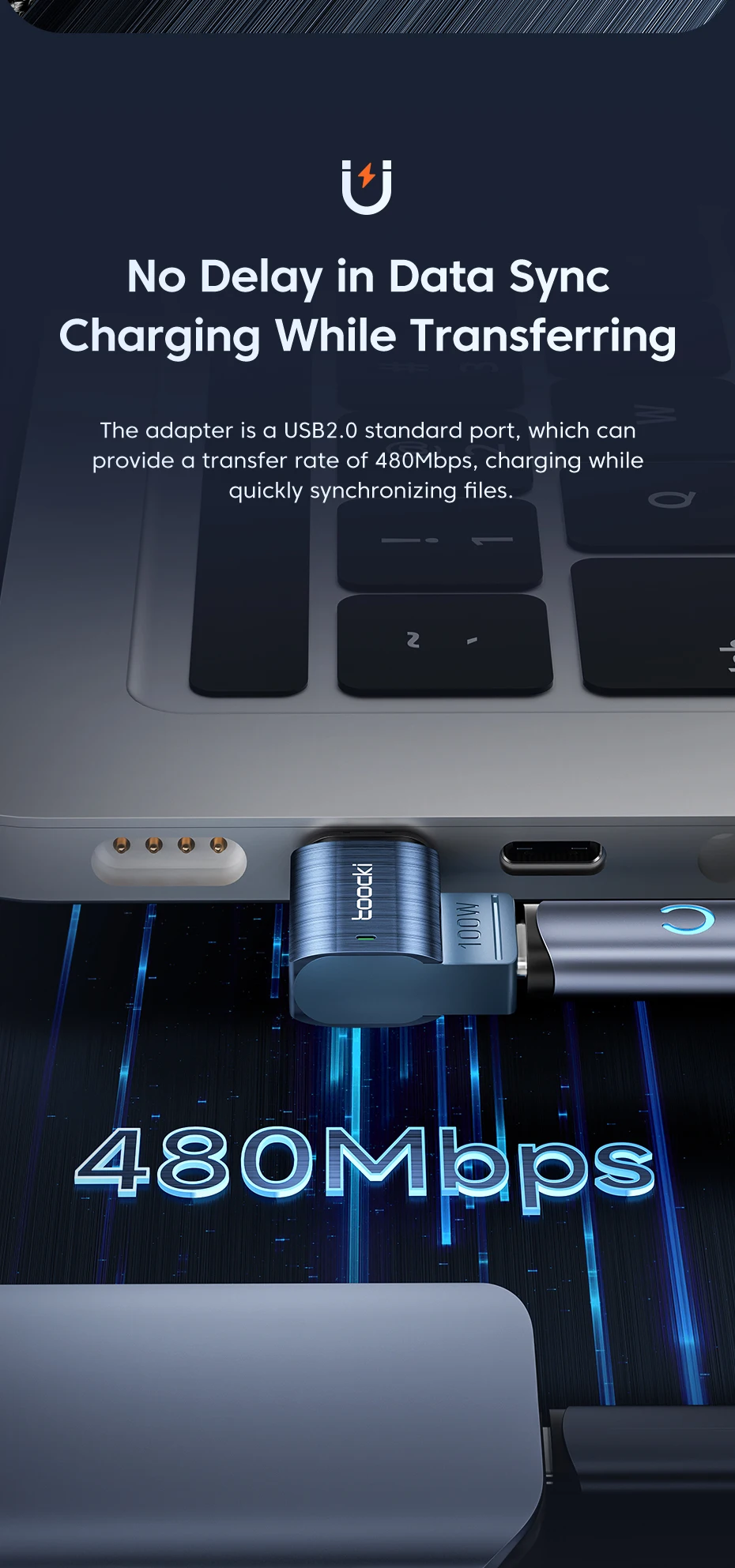 Toocki 100W Magnetic USB C Adapter USB3.0 Type C for Samsung Huawei Oneplus 5Gbps Data LED OTG Converter for Macbook iPhone 15