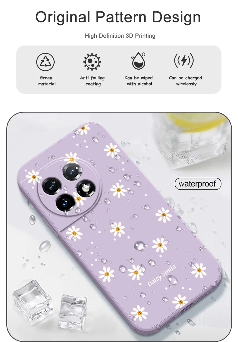 Smiling Daisy Phone Case For Oneplus 13 13R 12 12R 11 11R 10 10R 10T 9R 9RT 9 8T 8 7 7T Pro 5G Liquid Silicone Cover