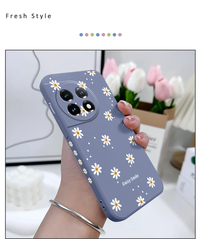 Smiling Daisy Phone Case For Oneplus 13 13R 12 12R 11 11R 10 10R 10T 9R 9RT 9 8T 8 7 7T Pro 5G Liquid Silicone Cover