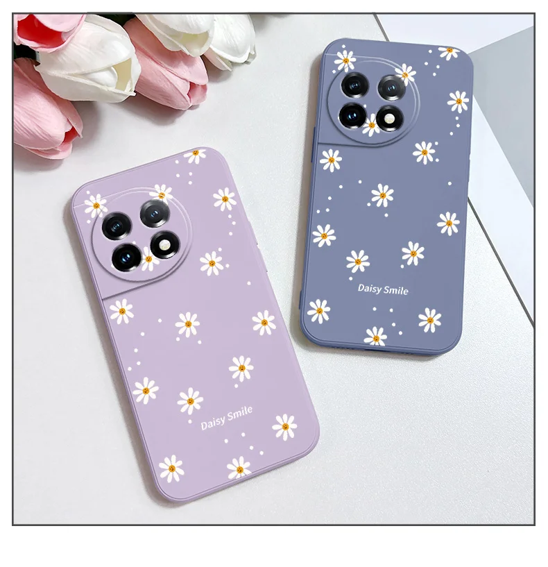 Smiling Daisy Phone Case For Oneplus 13 13R 12 12R 11 11R 10 10R 10T 9R 9RT 9 8T 8 7 7T Pro 5G Liquid Silicone Cover
