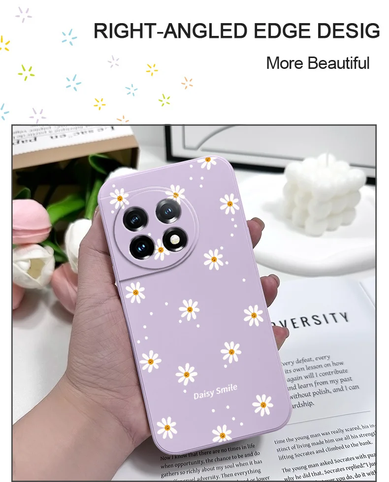 Smiling Daisy Phone Case For Oneplus 13 13R 12 12R 11 11R 10 10R 10T 9R 9RT 9 8T 8 7 7T Pro 5G Liquid Silicone Cover
