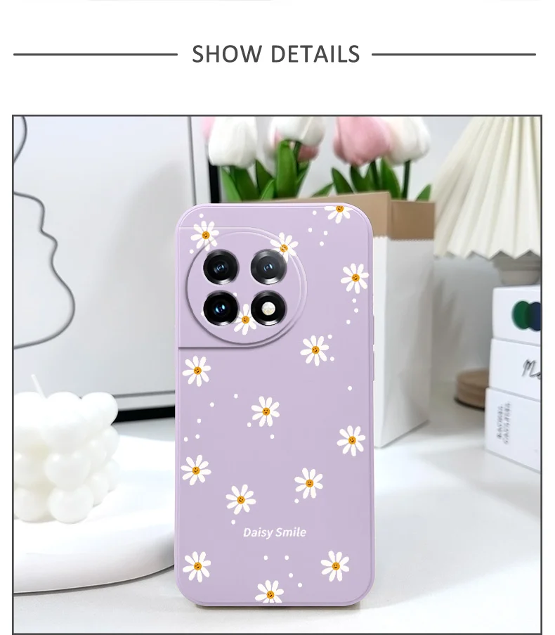 Smiling Daisy Phone Case For Oneplus 13 13R 12 12R 11 11R 10 10R 10T 9R 9RT 9 8T 8 7 7T Pro 5G Liquid Silicone Cover
