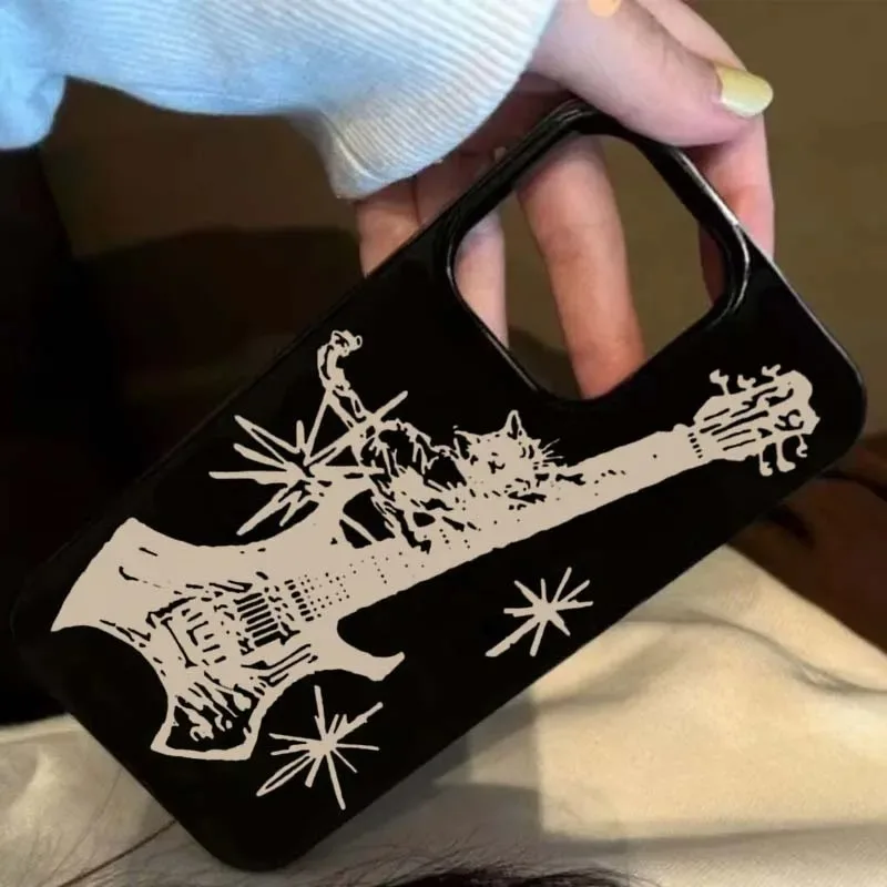 Korean Trend Guitar Soft Phone Case For iPhone 16 11 12 13 14 15 Pro XS MAX XR 7 8 Plus SE 2022 2020 16E Shockproof Back Cover
