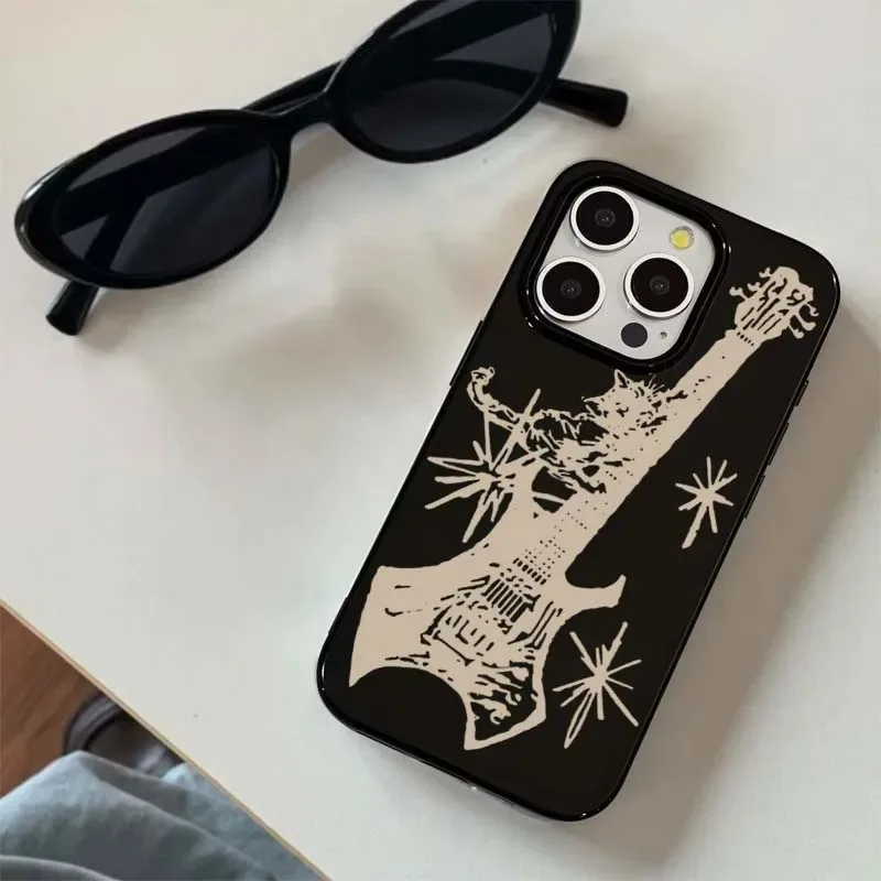Korean Trend Guitar Soft Phone Case For iPhone 16 11 12 13 14 15 Pro XS MAX XR 7 8 Plus SE 2022 2020 16E Shockproof Back Cover