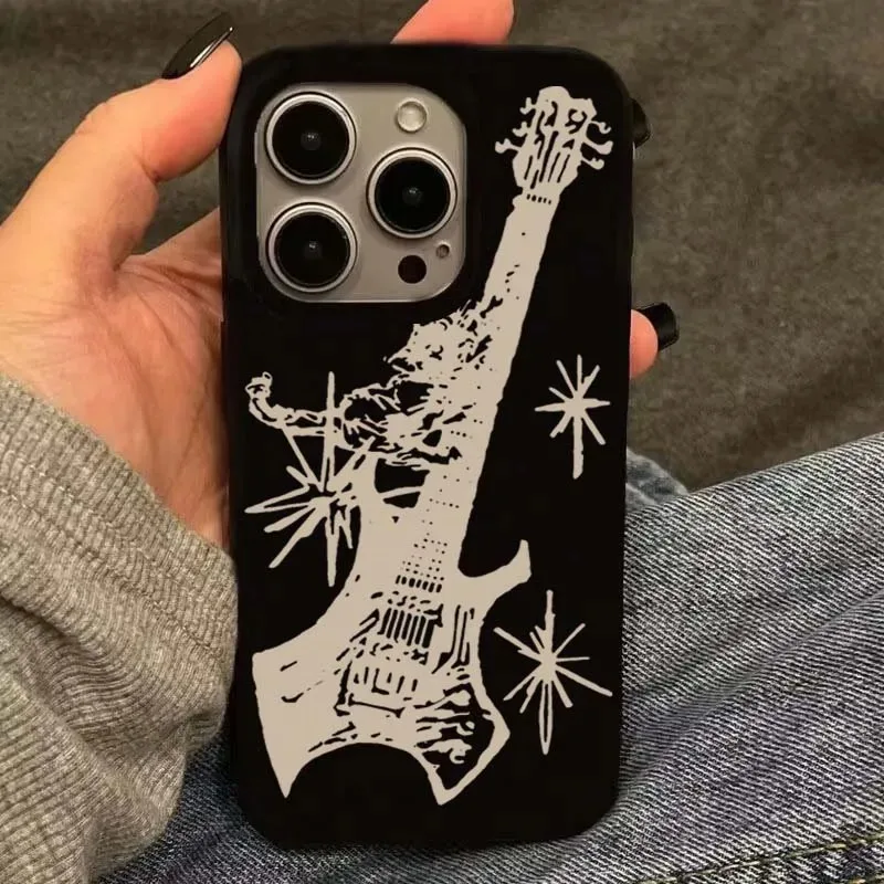Korean Trend Guitar Soft Phone Case For iPhone 16 11 12 13 14 15 Pro XS MAX XR 7 8 Plus SE 2022 2020 16E Shockproof Back Cover
