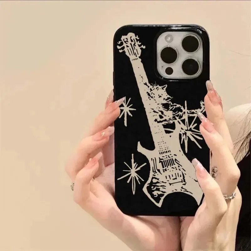 Korean Trend Guitar Soft Phone Case For iPhone 16 11 12 13 14 15 Pro XS MAX XR 7 8 Plus SE 2022 2020 16E Shockproof Back Cover
