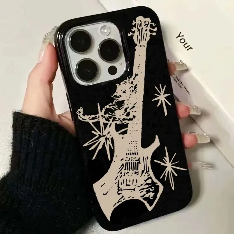 Korean Trend Guitar Soft Phone Case For iPhone 16 11 12 13 14 15 Pro XS MAX XR 7 8 Plus SE 2022 2020 16E Shockproof Back Cover