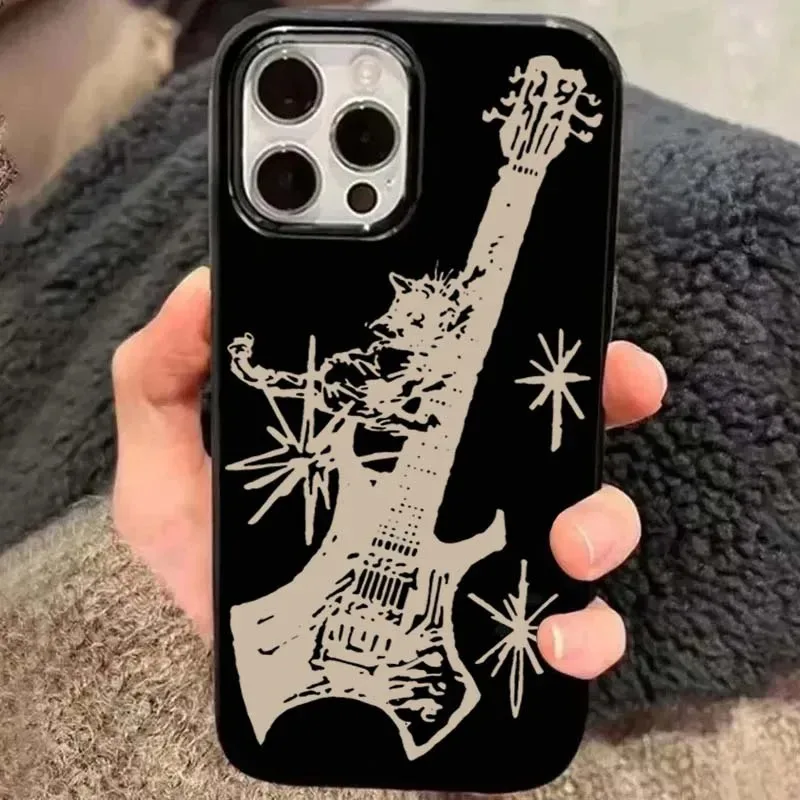 Korean Trend Guitar Soft Phone Case For iPhone 16 11 12 13 14 15 Pro XS MAX XR 7 8 Plus SE 2022 2020 16E Shockproof Back Cover