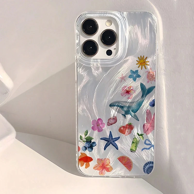 Seashell Starfish Pattern Phone Case For iPhone 16 11 13 14 15 16 Pro Max 16E 7 8 15 Plus X XS Max XR SE2 Feather Texture Cover