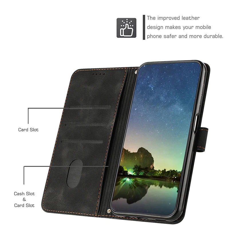 Leather Phone Case For Realme C67 C65 4G 5G C75 C71 C63 C61 C55 C53 C51 C35 C33 C25Y C20A C15 C12 C11 2021 Wallet Lanyard Cover
