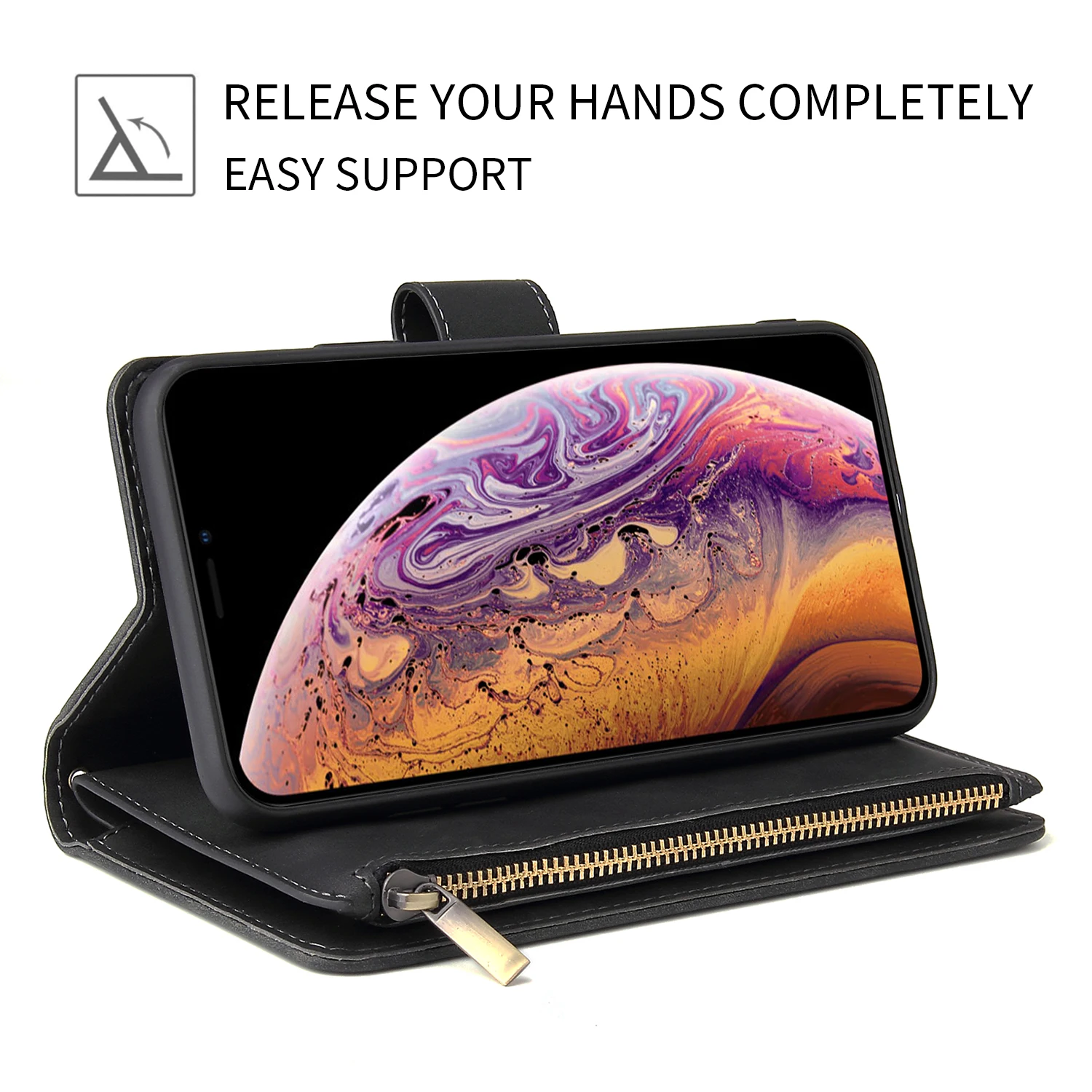 Premium Leather Wallet Case For iPhone 16 15 14 13 12 11 17 Pro Max Plus 17Air 16e Zipper Wallet Card Slots Magnetic Flip Cover