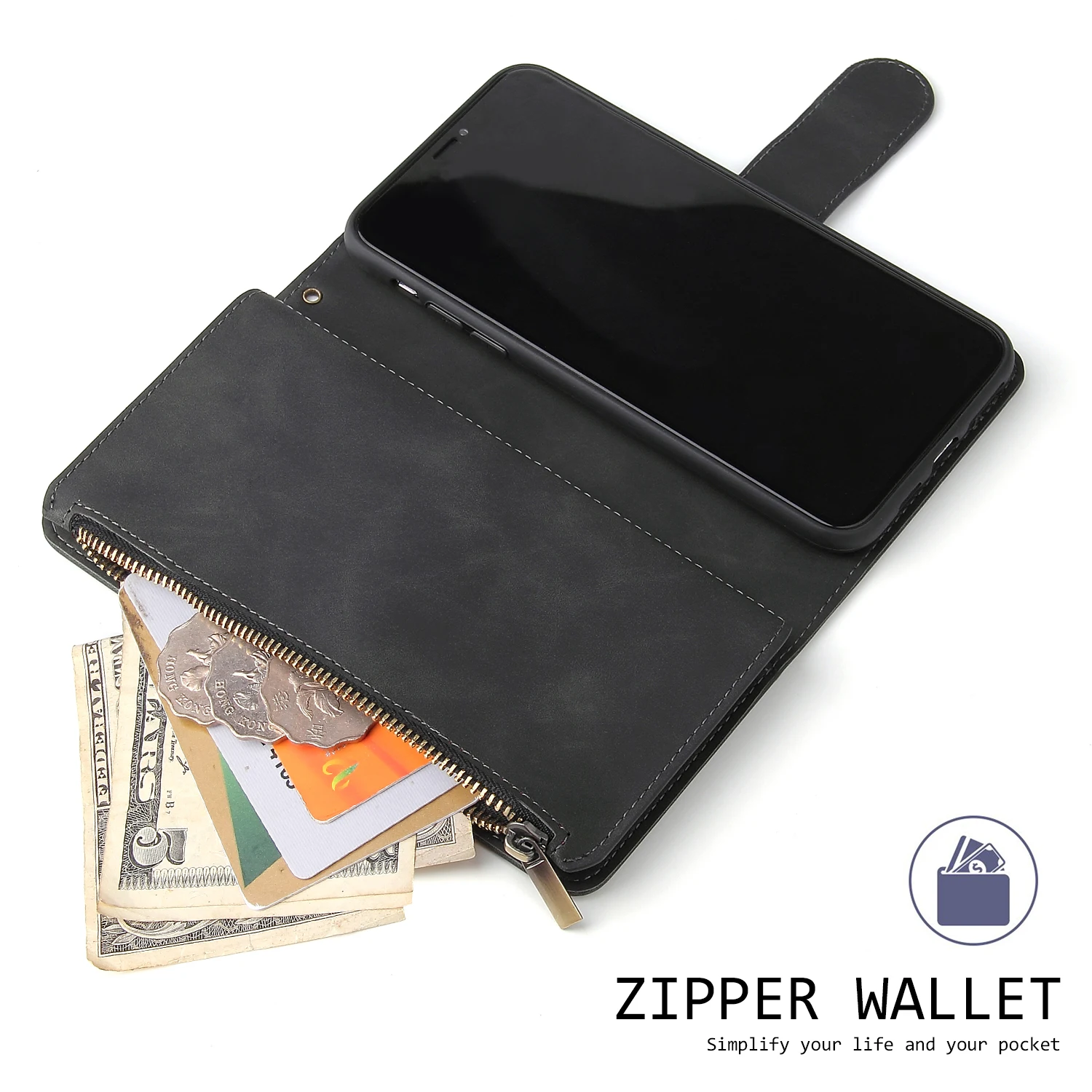 Premium Leather Wallet Case For iPhone 16 15 14 13 12 11 17 Pro Max Plus 17Air 16e Zipper Wallet Card Slots Magnetic Flip Cover