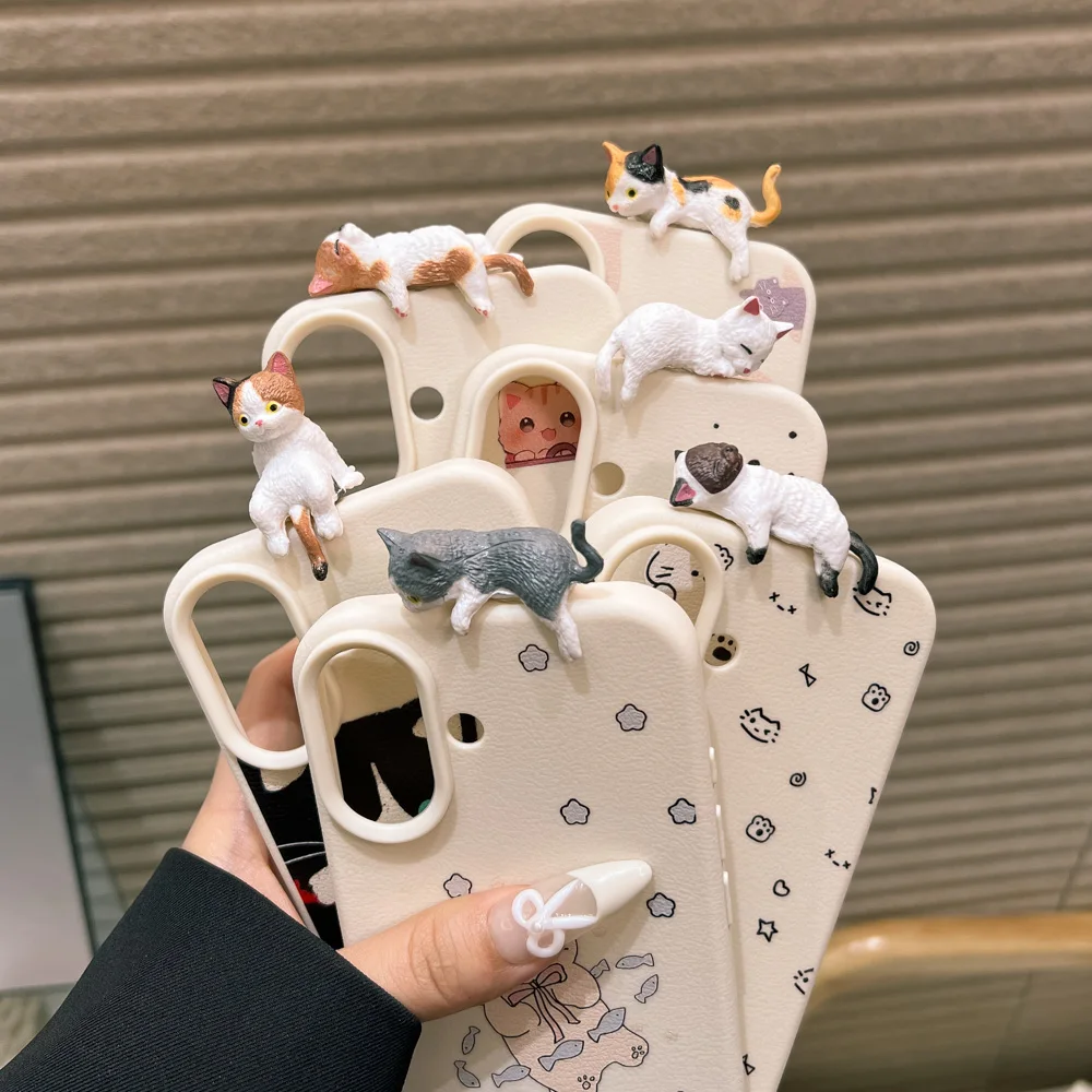 Cute 3D Cat Dot Leather Phone Case For iPhone 15 16 11 12 13 14 Pro Max 15 Plus iPhone17 17 Lovely Cartoon Cat Shockproof Cover