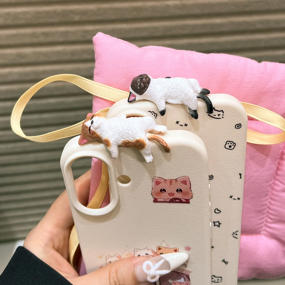 Cute 3D Cat Dot Leather Phone Case For iPhone 15 16 11 12 13 14 Pro Max 15 Plus iPhone17 17 Lovely Cartoon Cat Shockproof Cover