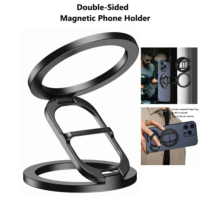 Double Sided MagSafe Phone Stand Magnetic Phone Ring Holder Kickstand Grip for Phone 15 14 Android Gym Car Holder