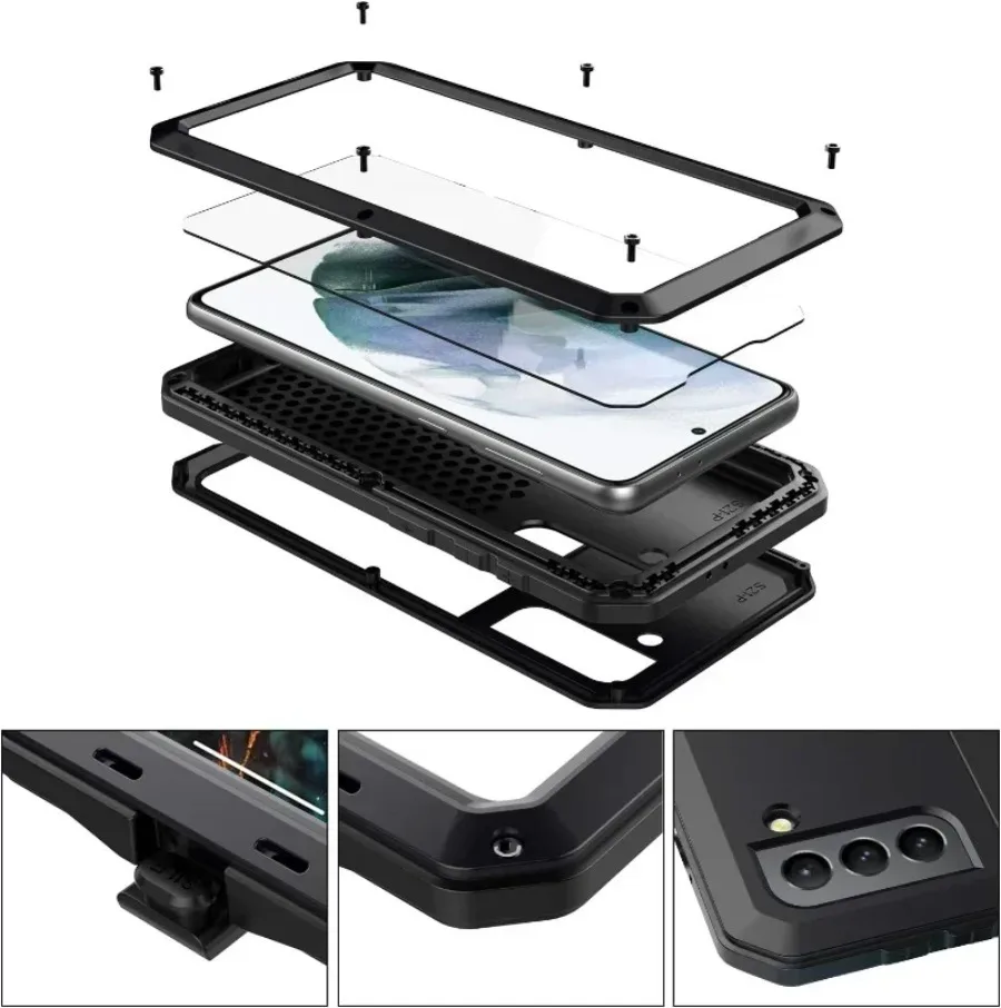 Armor Aluminum Metal Case Shockproof Cover For Samsung S25 S24 S23 S22 S21 S20 Note 20 10 Ultra S10 9 8 Plus Heavy Duty Tank