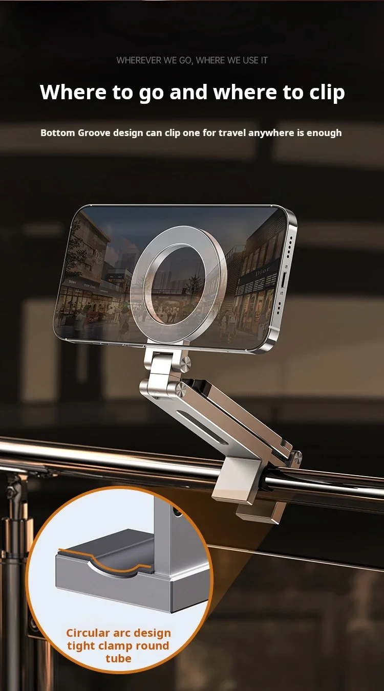 For Magsafe Plane Phone Holder Portable Magnetic Phone Holder Aluminum Alloy 360° Rotating Foldable Tripod for Travel/Car/Desk
