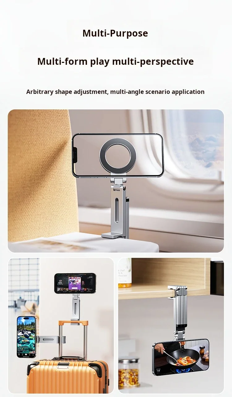For Magsafe Plane Phone Holder Portable Magnetic Phone Holder Aluminum Alloy 360° Rotating Foldable Tripod for Travel/Car/Desk