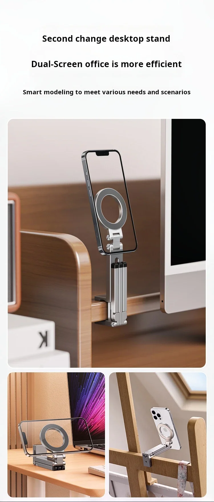 For Magsafe Plane Phone Holder Portable Magnetic Phone Holder Aluminum Alloy 360° Rotating Foldable Tripod for Travel/Car/Desk