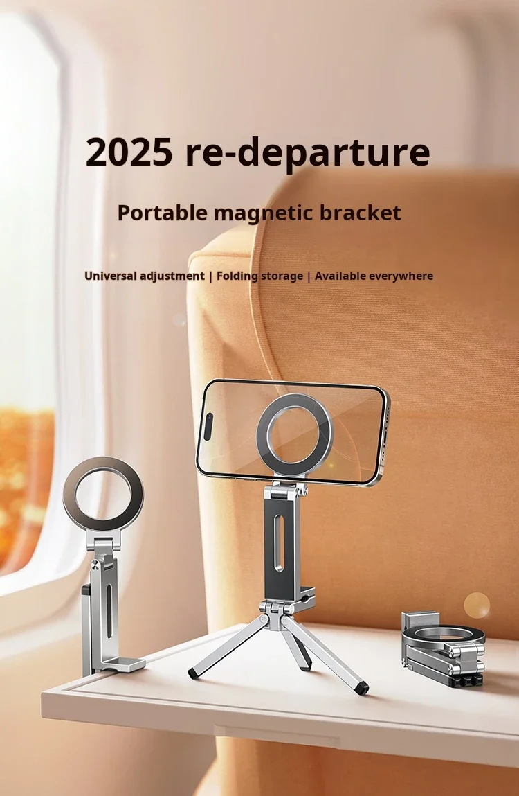 For Magsafe Plane Phone Holder Portable Magnetic Phone Holder Aluminum Alloy 360° Rotating Foldable Tripod for Travel/Car/Desk