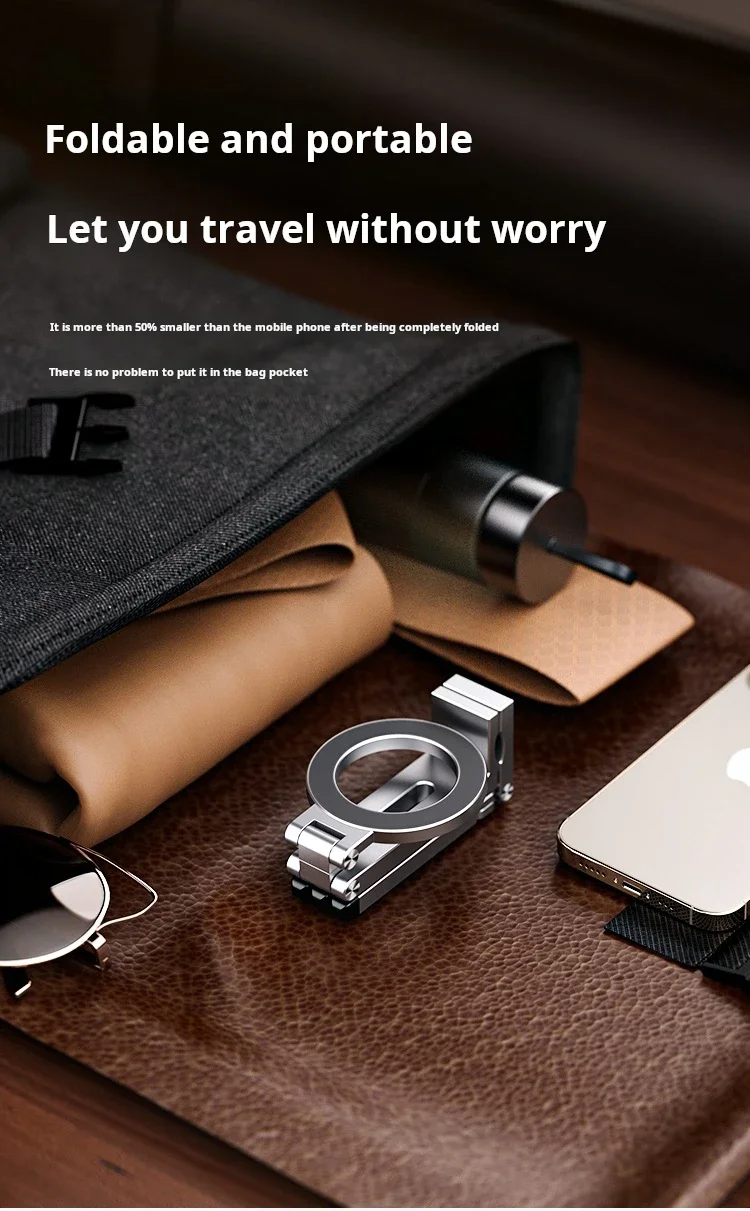 For Magsafe Plane Phone Holder Portable Magnetic Phone Holder Aluminum Alloy 360° Rotating Foldable Tripod for Travel/Car/Desk