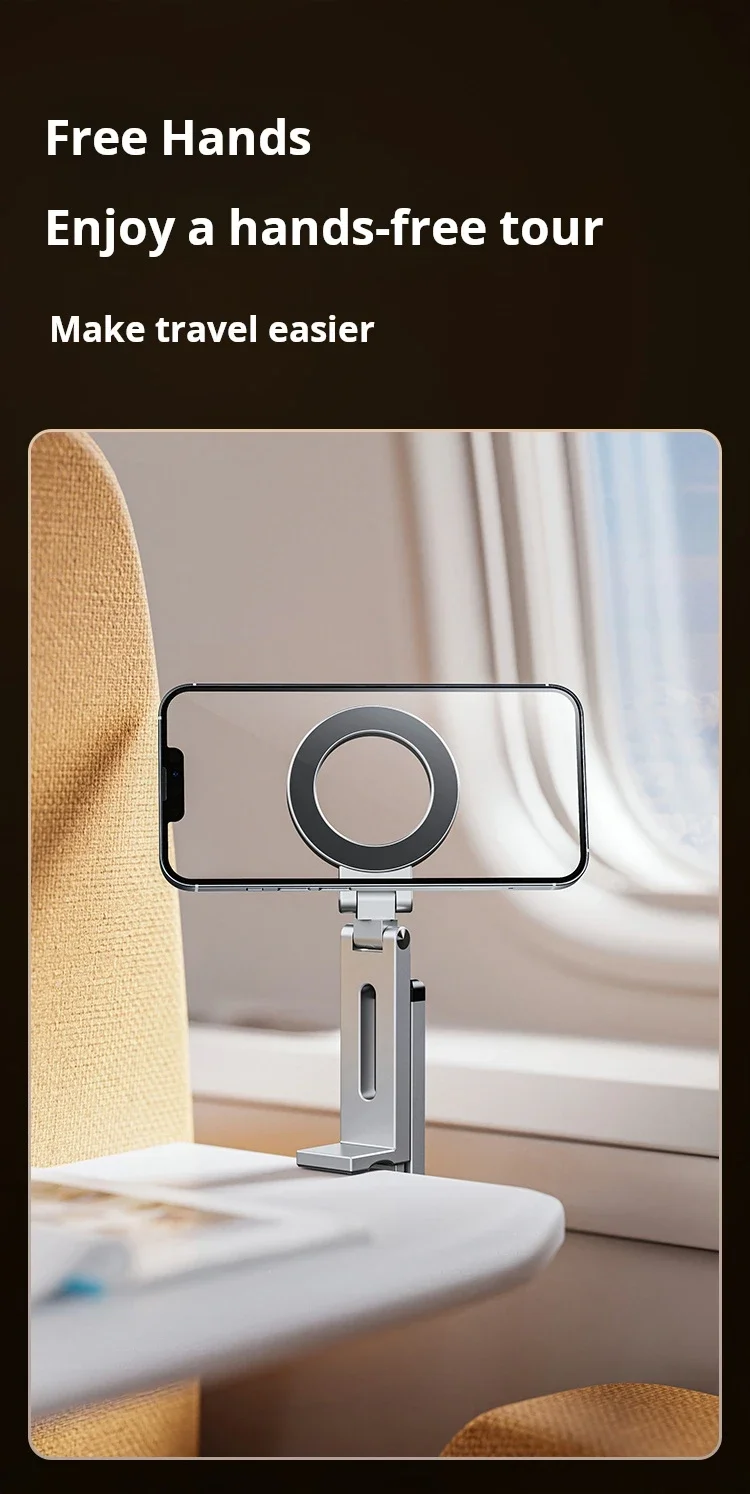 For Magsafe Plane Phone Holder Portable Magnetic Phone Holder Aluminum Alloy 360° Rotating Foldable Tripod for Travel/Car/Desk