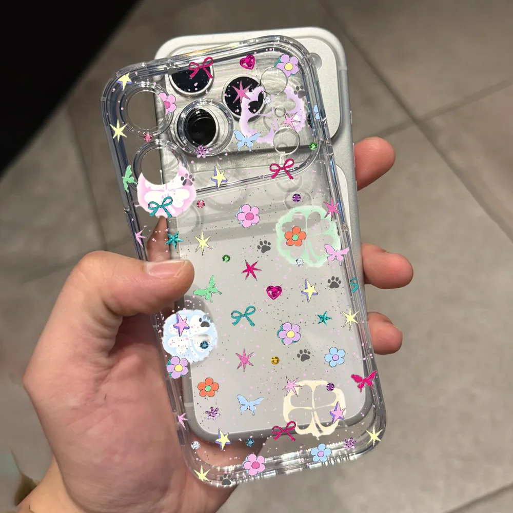 Ultra Thin TPU Clear Soft Phone Case For iPhone 17 Air 16 15 14 13 12 11 Pro Max Plus Mini Flowers Time Painting Painted Case