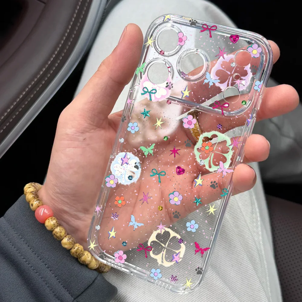 Ultra Thin TPU Clear Soft Phone Case For iPhone 17 Air 16 15 14 13 12 11 Pro Max Plus Mini Flowers Time Painting Painted Case