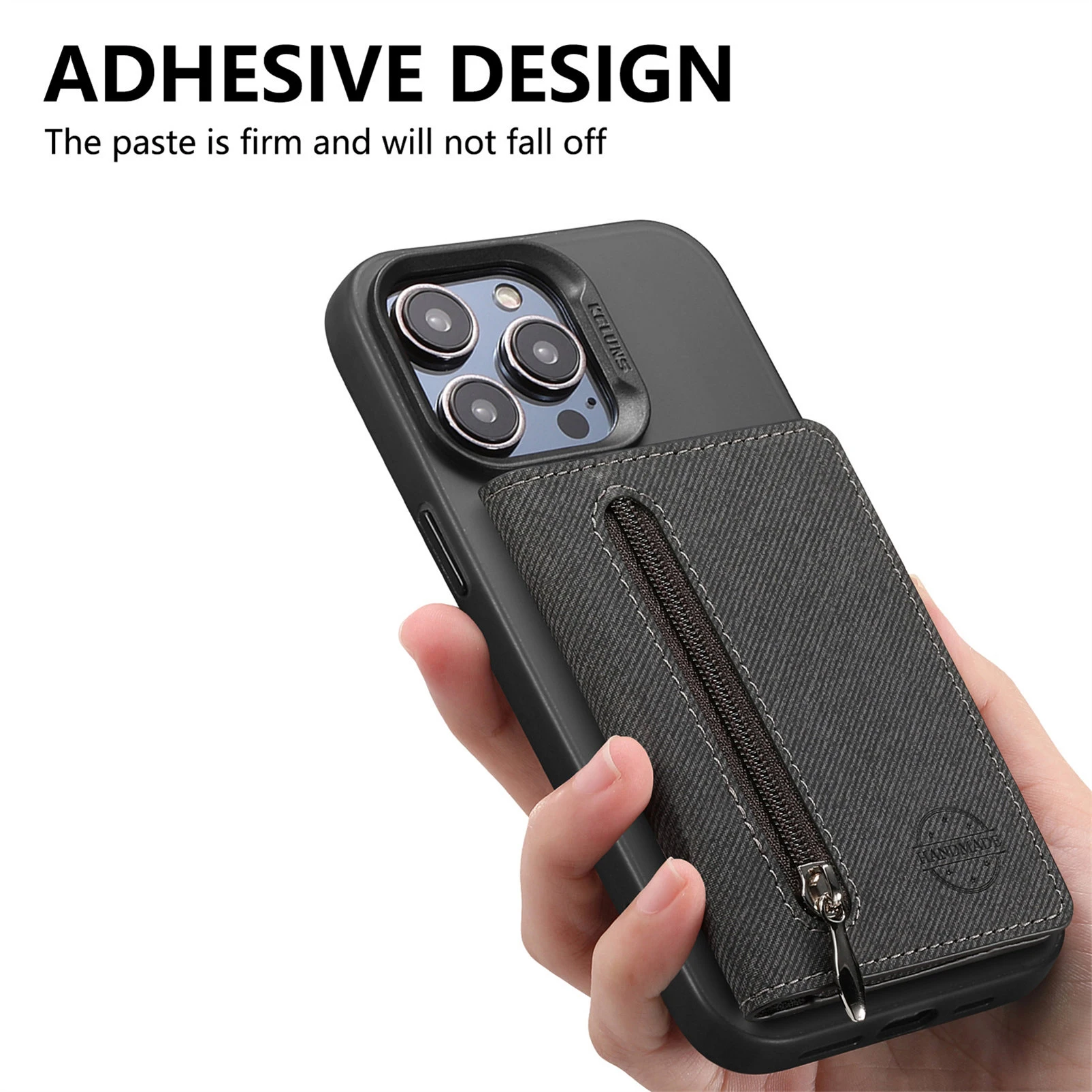 Mobile Phone Case Card Holder With PU Leather Back Sticker Card Bag Portable Zipper Wallet Stand For iPhone 16 Pro Max 15 14 13