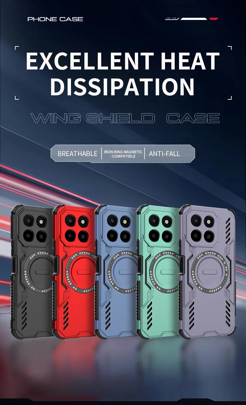 Breathable Heat Dissipation Magnetic Phone Case For Honor X6C X7C X8C Four Corner Shockproof TPU Frame Hard Plastic Back Cover