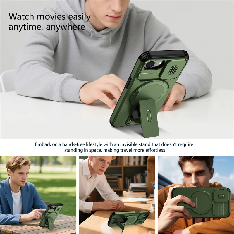 Armor Funda For iPhone 16e Case Slide Lens Protect Coque For iPhone 16 e iPhone16e For Magsafe Magnetic Wireless Charging Cover