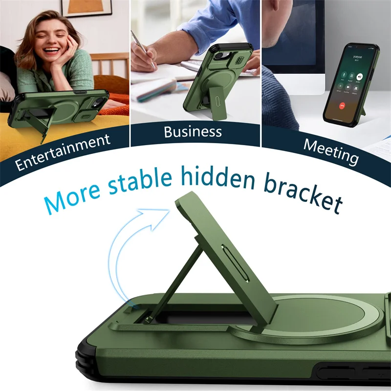Armor Funda For iPhone 16e Case Slide Lens Protect Coque For iPhone 16 e iPhone16e For Magsafe Magnetic Wireless Charging Cover