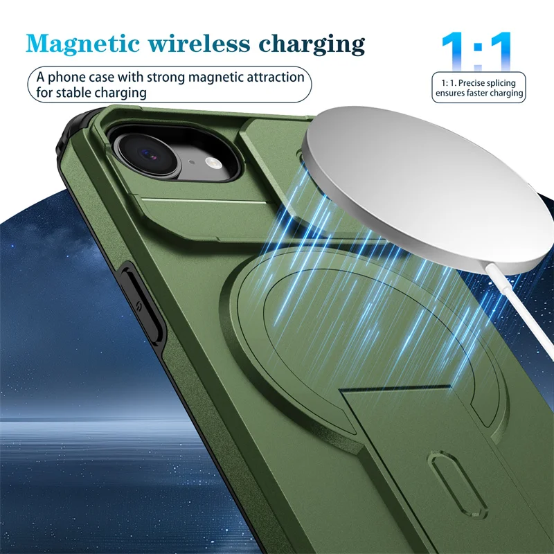 Armor Funda For iPhone 16e Case Slide Lens Protect Coque For iPhone 16 e iPhone16e For Magsafe Magnetic Wireless Charging Cover