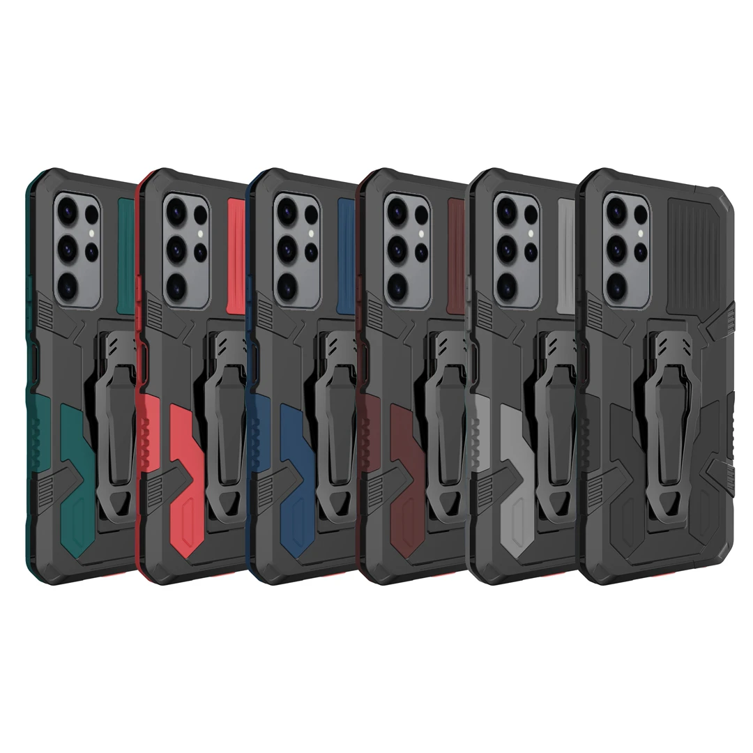 Belt Clip Armor Phone Case for Samsung Galaxy S24 S23 S22 S21 S20 FE Plus Note 20 Ultra 5G Plastic Stand Holder Cover Shockproof