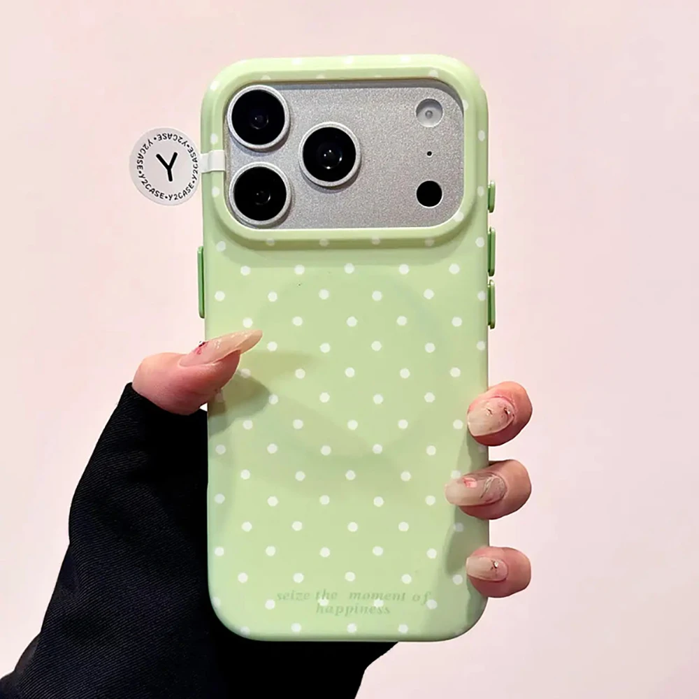 Ins Simple Polka Dot Magnetic Phone Case for iPhone 17pro 16 17 Promax 15Pro Max Cover with Magsafe Holder Shockproof Funda