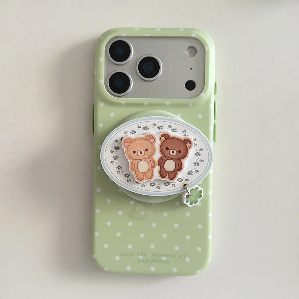Ins Simple Polka Dot Magnetic Phone Case for iPhone 17pro 16 17 Promax 15Pro Max Cover with Magsafe Holder Shockproof Funda