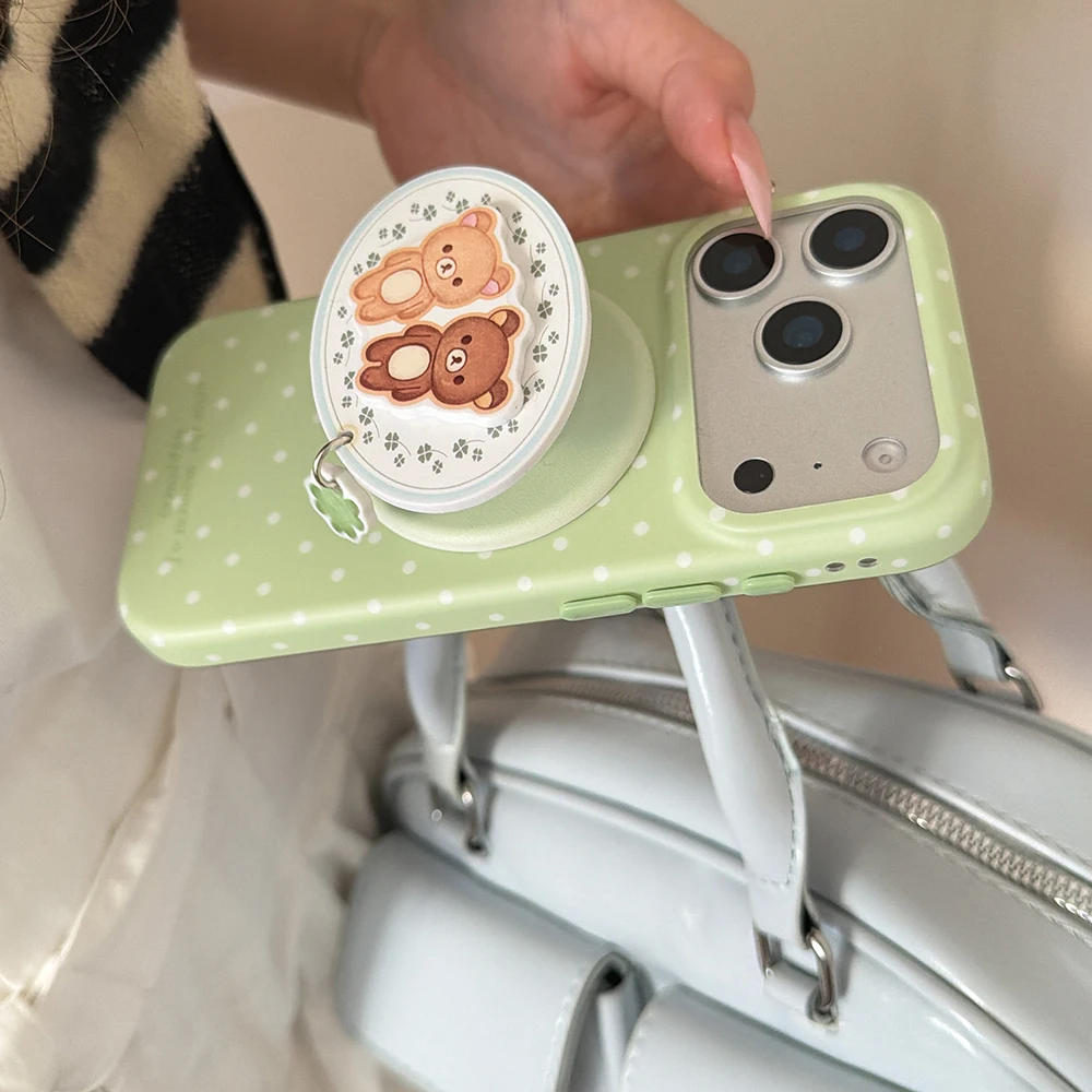 Ins Simple Polka Dot Magnetic Phone Case for iPhone 17pro 16 17 Promax 15Pro Max Cover with Magsafe Holder Shockproof Funda