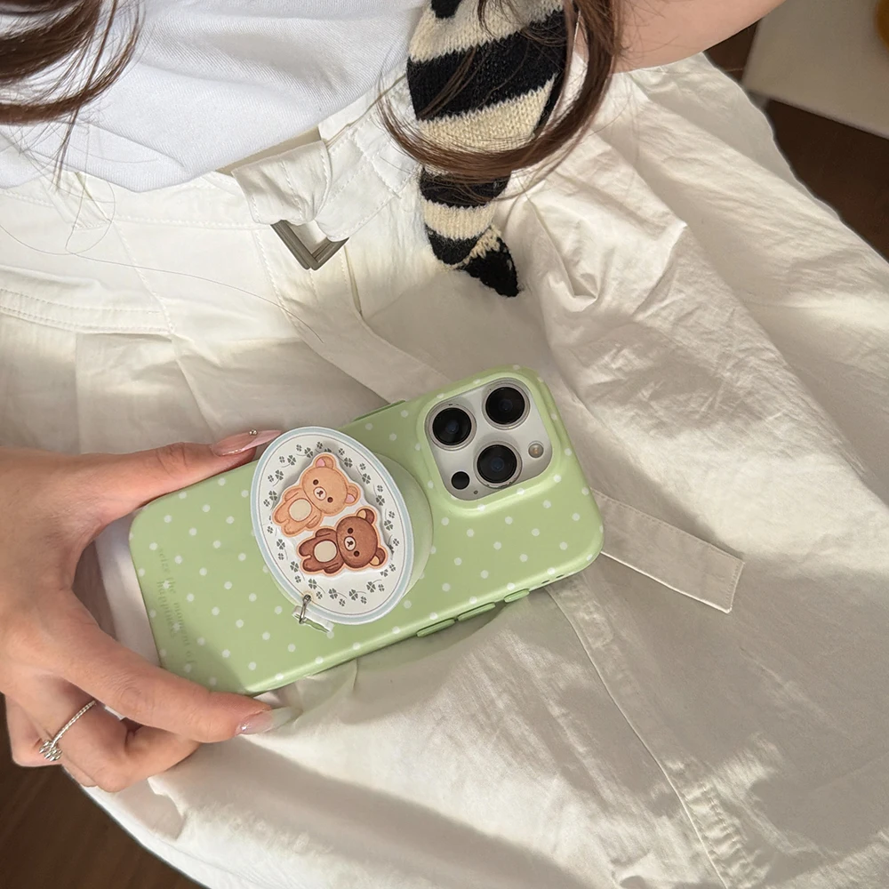 Ins Simple Polka Dot Magnetic Phone Case for iPhone 17pro 16 17 Promax 15Pro Max Cover with Magsafe Holder Shockproof Funda