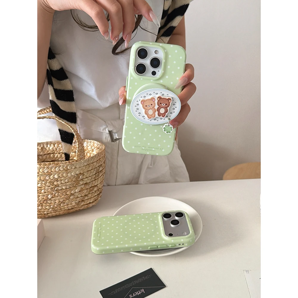 Ins Simple Polka Dot Magnetic Phone Case for iPhone 17pro 16 17 Promax 15Pro Max Cover with Magsafe Holder Shockproof Funda