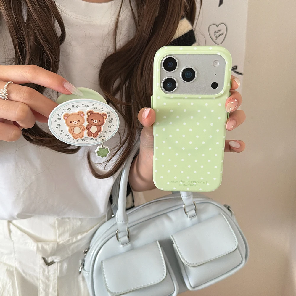 Ins Simple Polka Dot Magnetic Phone Case for iPhone 17pro 16 17 Promax 15Pro Max Cover with Magsafe Holder Shockproof Funda