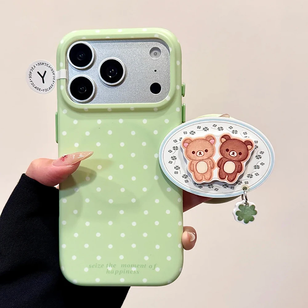 Ins Simple Polka Dot Magnetic Phone Case for iPhone 17pro 16 17 Promax 15Pro Max Cover with Magsafe Holder Shockproof Funda