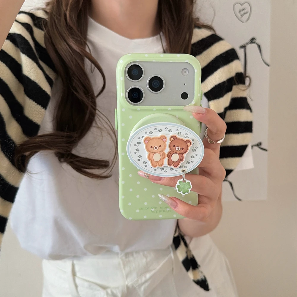Ins Simple Polka Dot Magnetic Phone Case for iPhone 17pro 16 17 Promax 15Pro Max Cover with Magsafe Holder Shockproof Funda