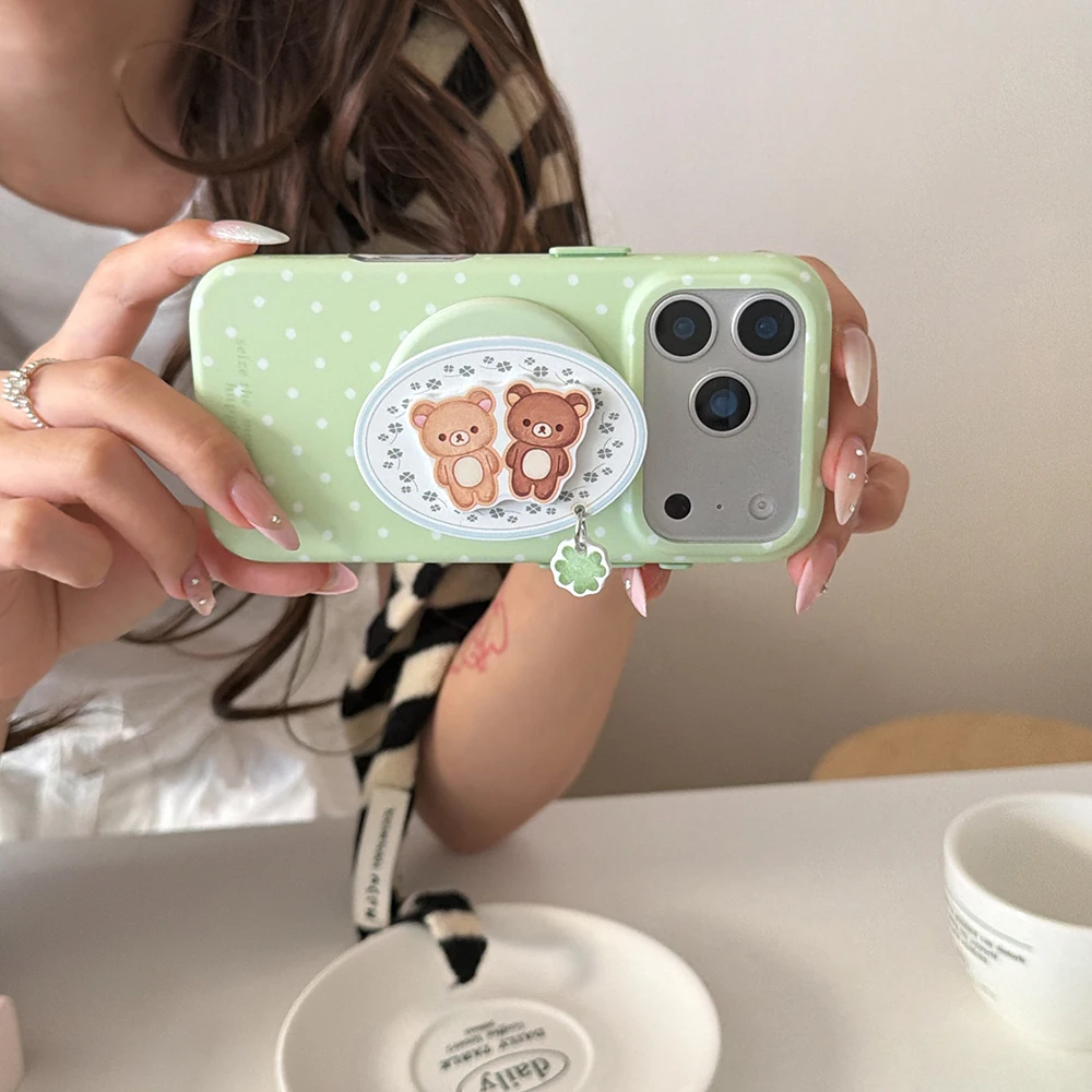 Ins Simple Polka Dot Magnetic Phone Case for iPhone 17pro 16 17 Promax 15Pro Max Cover with Magsafe Holder Shockproof Funda